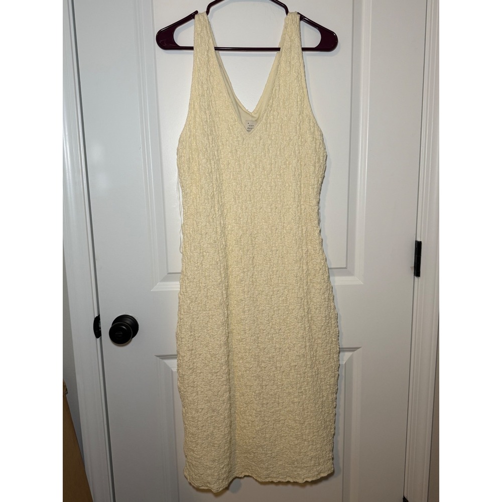 A New Day Cream Yellow Popcorn Texture VNeck Sleeveless Midi Sheath Dress Medium